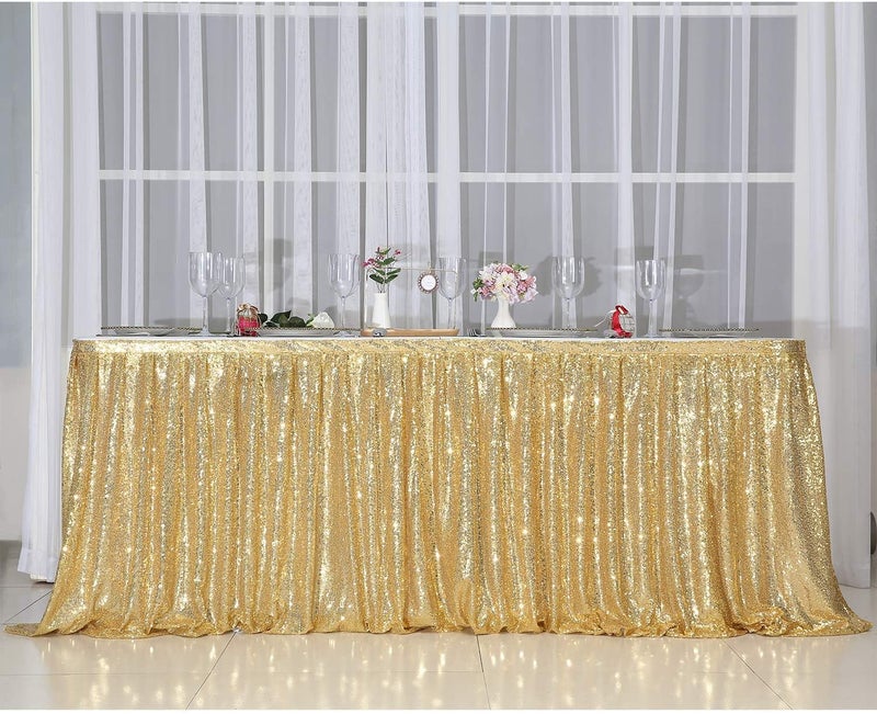 PartyDelight Sequin Table Skirt 9ft Gold for Round/Rectangle/SquareTables for Birthday Party Wedding Christmas - Image 2